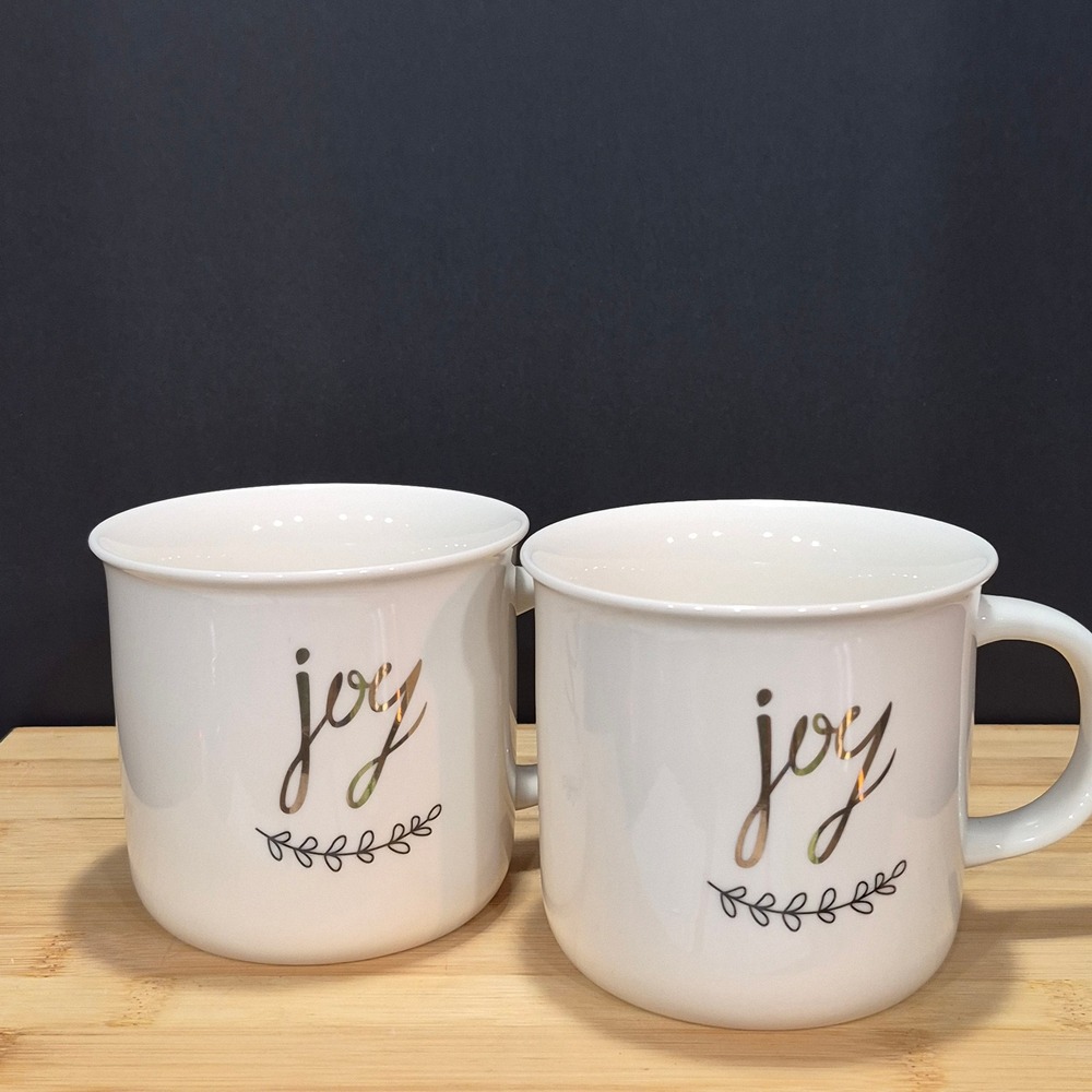 NWOT Set of 2 Joy Christmas Holiday Coffee Tea Mug by Sleigh Bell Bistro